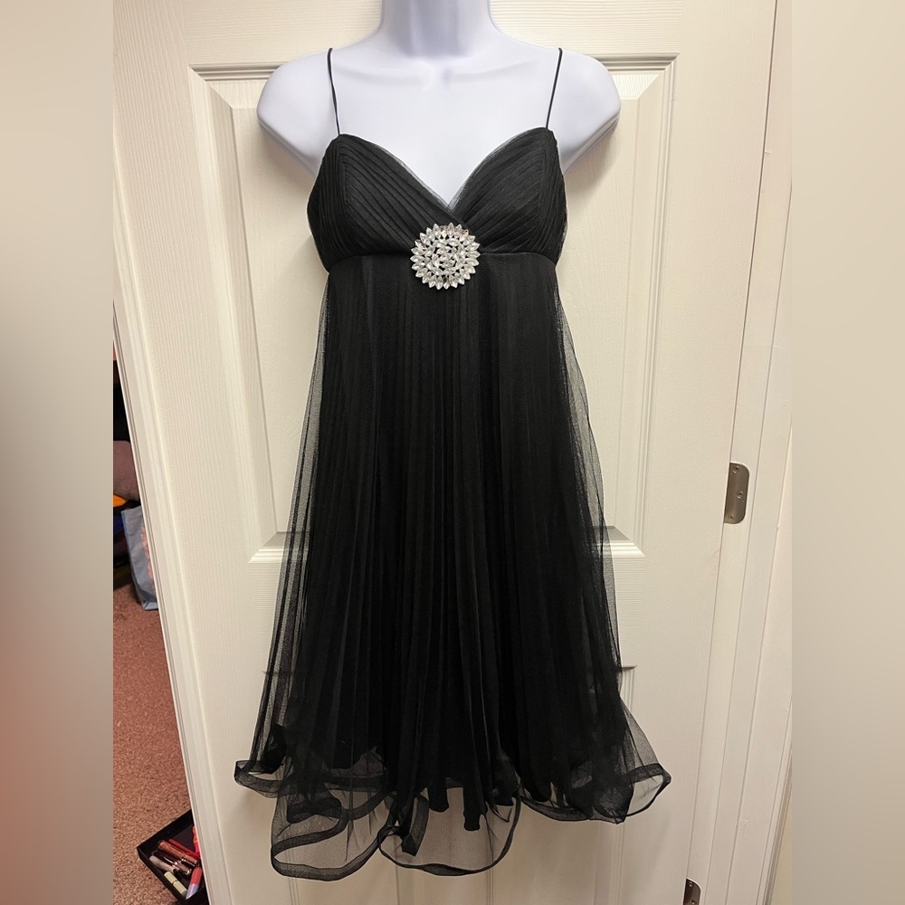 🍷 Betsey Johnson Black Evening Dress with Silver Rhinestone Embellishment